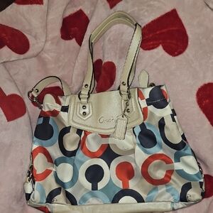 Coach Cream and Multicolor Shoulder Bag